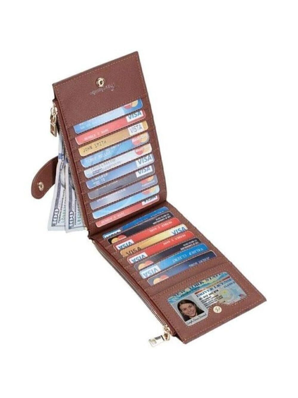 Women's Wallet RFID Blocking Bi fold Multi Card Wallet Zipper Pocket BROWN NEW